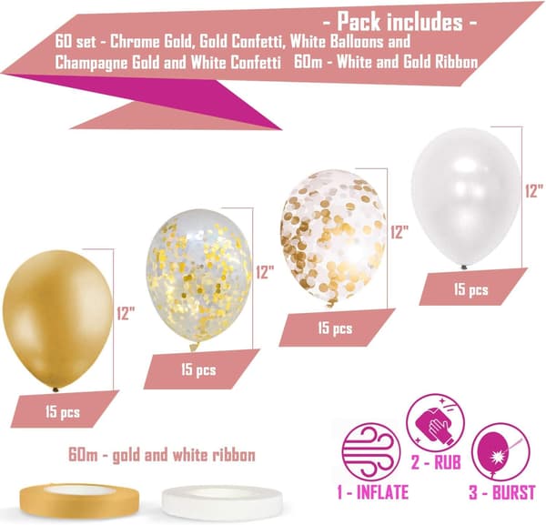 60 stk. guldballoner + guld konfettiballoner