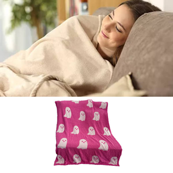 Spøgelser Tæppe Blødt Komfortabelt Åndbart Halloween Kast Tæppe til at Se TV Camping Pink 130x180cm/51x71in 1000g/35.3oz