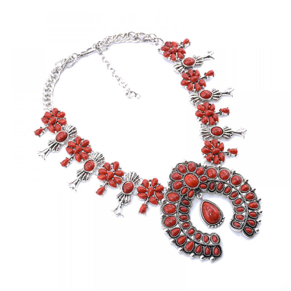 Halsband för kvinnor, Boho turkos blomma hänge kläder Acc
