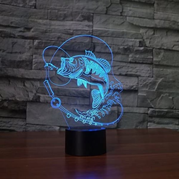 3D fisk nattljus illusion lampa 7 färger förändring LED touch U