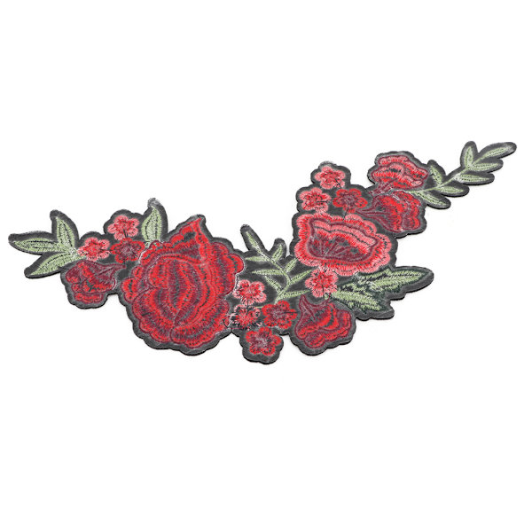 Plommonblomma Ros Broderad Patch DIY Dekoration Tyg Strykjärn Sy Märke Hantverk Tillbehör
