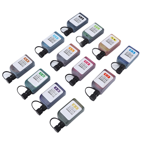 Marker Ink 12 Vibrerende Farver Falmebestandig Vandtæt Transparent Flaske Sikker Blæk Refill Kit