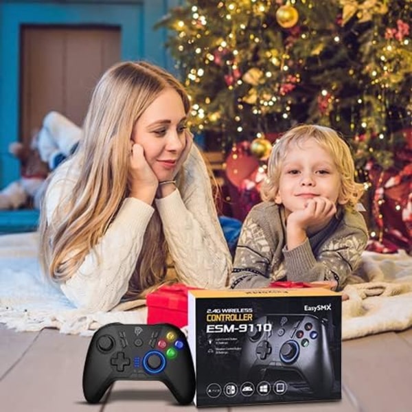 Trådløs spillkontroller for Windows PC/Steam Deck/PS3/Android TV BOX, Dual Vibrate Plug and Play Gamepad Joystick med 4 tilpassede taster, batteri black