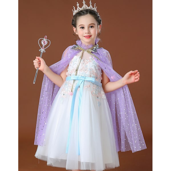 Prinsses Tulle Manteau med Krona Halsband Armband Trollstav Prinsessa Klä Ut Kläder för Liten Flicka Småbarn Purple A S(65CM)