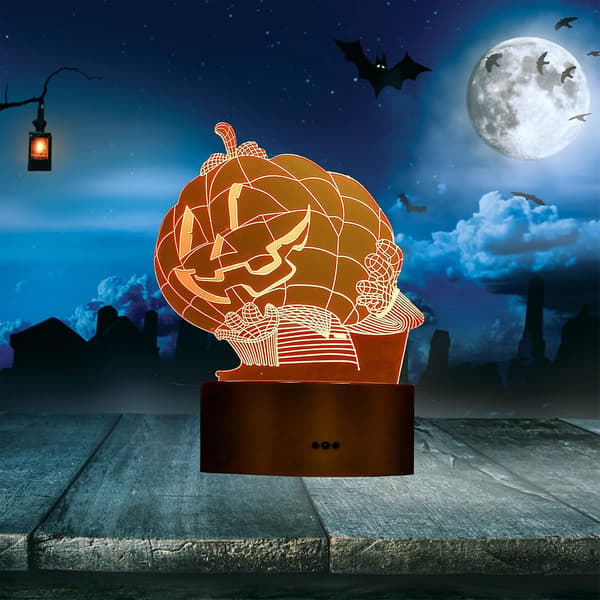Halloween-dekorasjon Gresskar 3D LED Illusionslampe Nattelys Gave