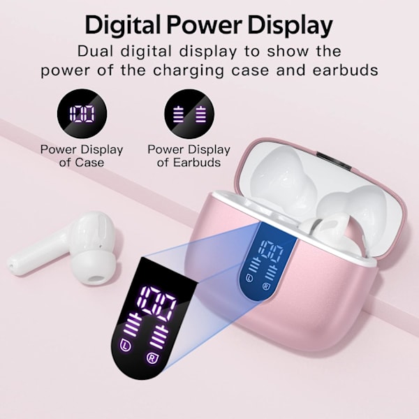 Bluetooth-kuulokkeet True Wireless -nappikuulokkeet 60 tunnin toistoaika LED-virranäyttö Kuulokkeet langattomalla latauskotelolla IPX5-vedenpitävät korvanappikuulokkeet M:llä Pink
