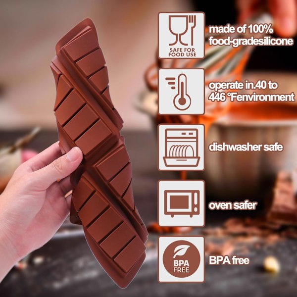 Chokoladebarform Dyb, Tyk Silikon Chokoladebarform til Fyldte Barer, Rektangulære Knafeh Pistacie Chokoladebarforme med 100 stk. Opbevaringsposer Rectangular