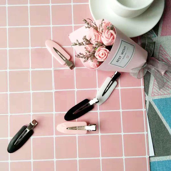 6 stk. hårklemmer uten bøy, ingen brette hårklemme for frisering, sminkeklemmer for kvinner og jenter Black&Pink&White