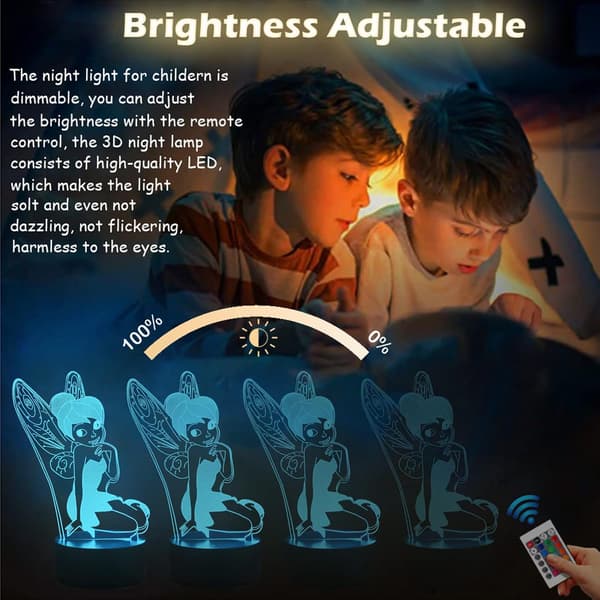 Fairy Elf Tinker Bell Princess Illusjon 3D LED Nattlys f
