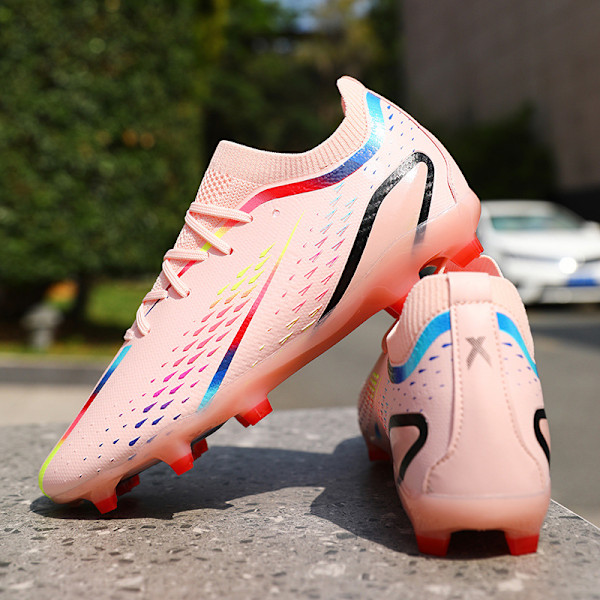 Miami Messi jalkapallokengät, uudet pitkät piikit, miesten ja naisten sisä- ja ulkokenttien jalkapallokengät isoille pojille AG/FG Pink 42