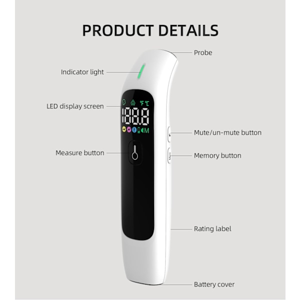 Noggrann Digital Beröringsfri Panntermometer, Digital LCD-skärm, Multilägesindikator Levereras med Förvaringsväska och Batterier