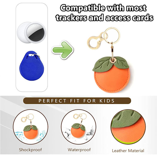 Læder nøgleringholder etui kompatibel med Apple AirTag, sød beskyttende Air Tag cover med nøglering, anti-scratch finder GPS tracker etui til Persimmon