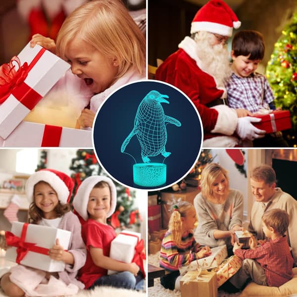 Pingvin 3D Lampe for Barn, Attivolife 16 Farger Skiftende Illusionsdyr Nattelykt