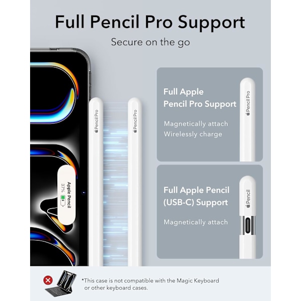iPad Pro 11 tuuman suojakotelo M4 (2024), ohut ja kevyt, suojaa iskuilta ja pudotuksilta, ei kellastu, kova takaosa, tukee Pencil Pro -kynää Clear Black Pro 11 2024