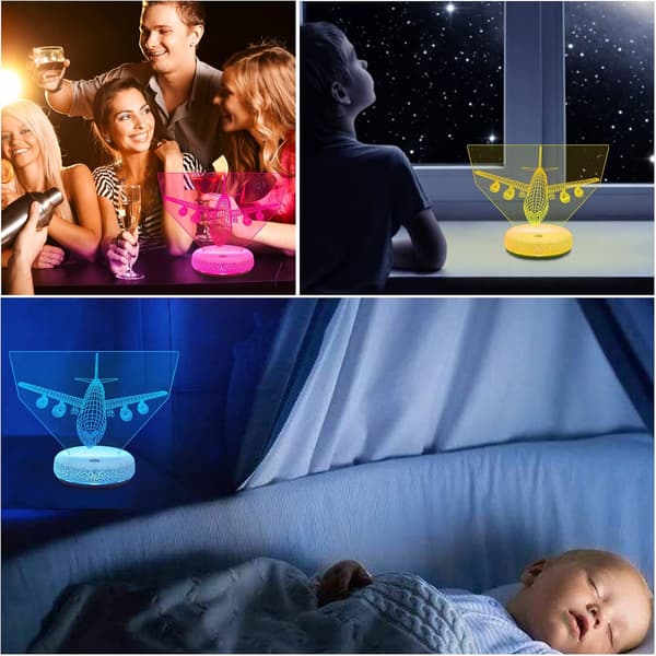 Flyvemaskine Natlampe 3D Fly Illusion Lampe 16 Farveskift