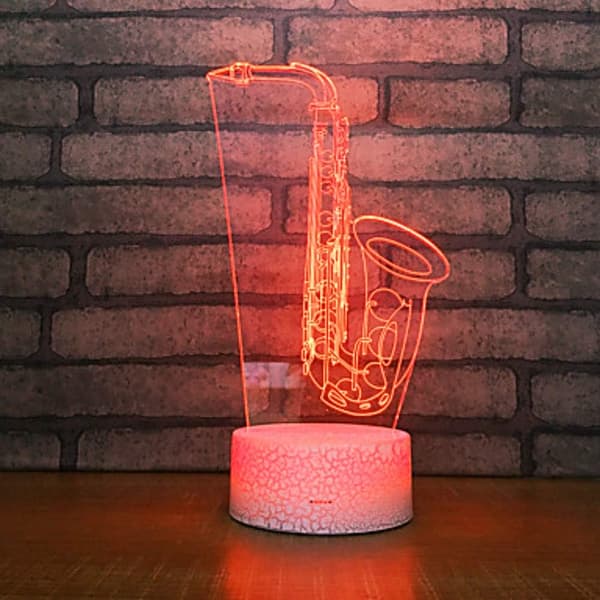 3D Saxofon Natlampe Illusion Natlampe 7 Farve Ch