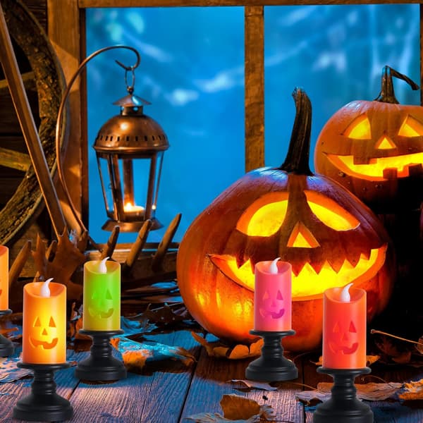 6 STK Orange Flameless Græskar Stearinlys – Halloween Fest Bordpynt