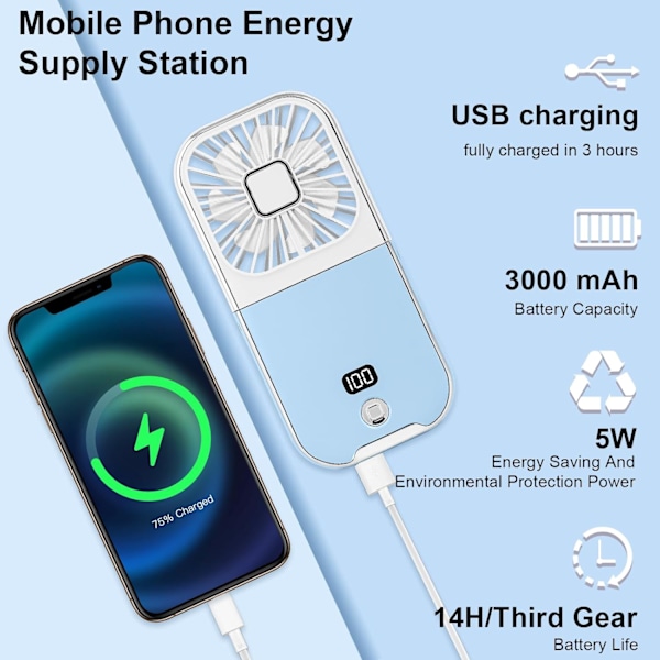 Vikbar Handhållen Fläkt med LED-Display, Mini Portabel Personlig Fläkt USB Uppladdningsbar Power Bank Fläkt Halsfläkt, Batteridriven 180° Vikbar
