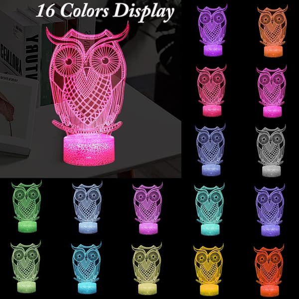 3D Ugle Nattlys, LED Illusjonslamper Fjernkontroll Gave I