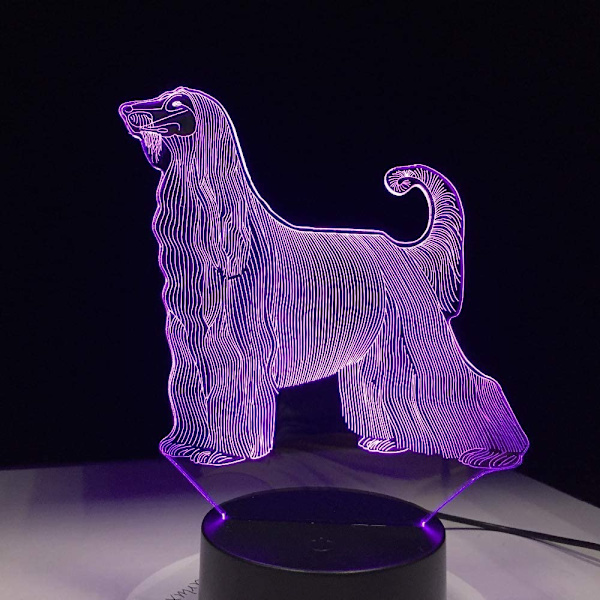 Afghan Hound Vackraste Hund 3D LED-lampa 7 Färger USB Tou