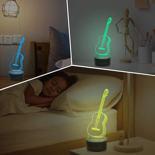 3D Guitar Natlampe Illusion LED Lampe, 16 Farveskift Touch