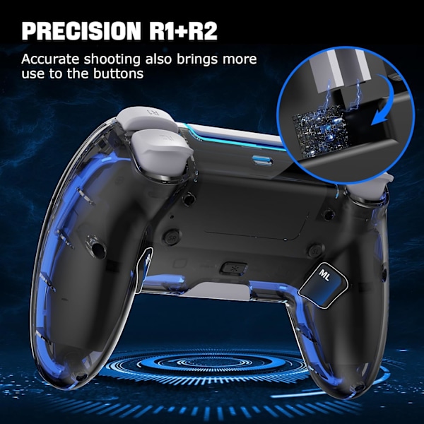 Trådlös PS4-kontroll med Hall 3D-joysticks/RGB LED-lampor/programmeringsfunktion, PS4-kontroll fjärrkontroll joystick Gamepad, spelkontroll för PS4/Slim/P White