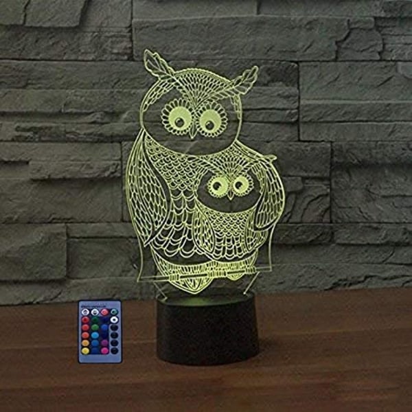 Kreativ 3D uggla nattlampa USB-ström fjärrkontroll touch S