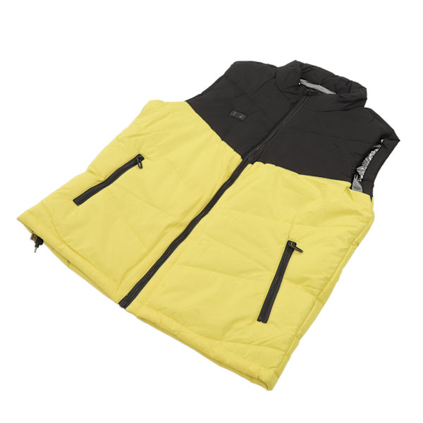 Oppvarmet vest elleve oppvarmingssoner 3 justerbare nivåer USB strømforsyning vaskbar oppvarmet jakke med innerlomme gul svart M 52,5-60 kg
