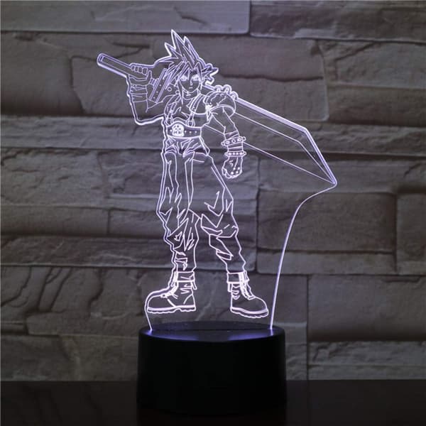 Cloud Strife Figur USB 3D LED Nattlys Dekorasjon Gutter C
