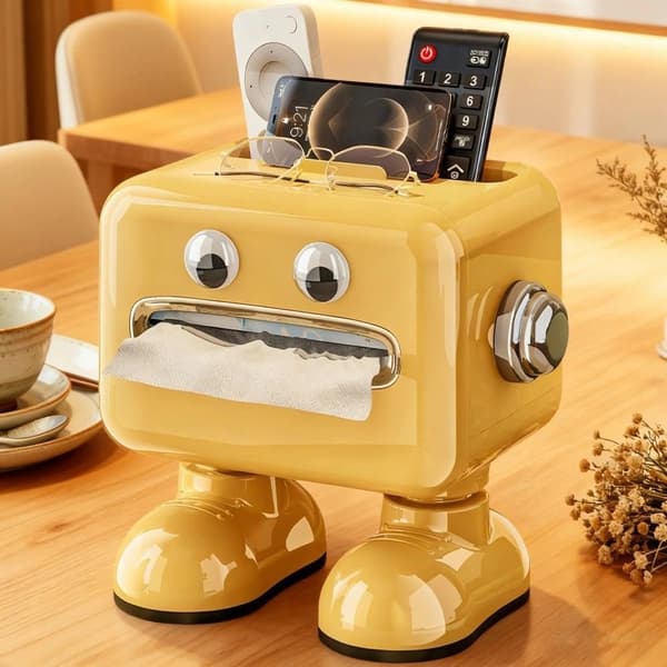 Gul Robotformet Servietboks Holder Multifunktionel Opbevaringsorganisator til Hjemmebadeværelse Skrivebord yellow