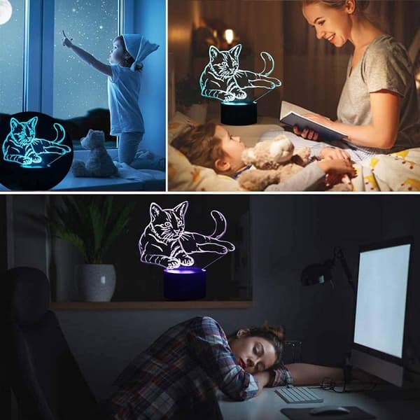 LAMPETZ 3D Illusjonslampe, Katte 3D LED Nattlys med Fjernkontroll