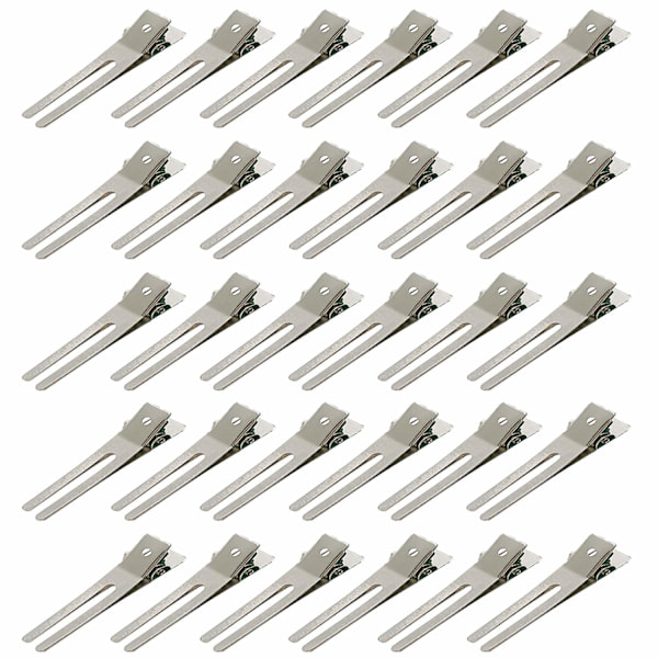 100 stk. frisør dobbelt gaffel krølleklemmer 1,8\" krølleindstillingssektion hårklemmer til hårbue stor stift krølleklemme, stylingklemmer Silver-100