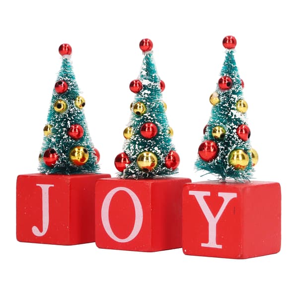 3 st Mini Julgran Dekoration Rustik Stil Mini Julgran JOY Träblock Skylt Bordsdekoration