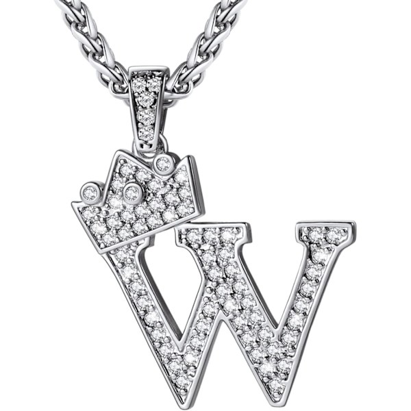 Krone Initial A-Z Halskæde, Iced Out Bogstav Vedhæng med 22-24 Tommer Kæde, Mænd Kvinder Bling Hip Hop Alfabet Navn Smykker Gave Store Initialer Halskæder W Silver