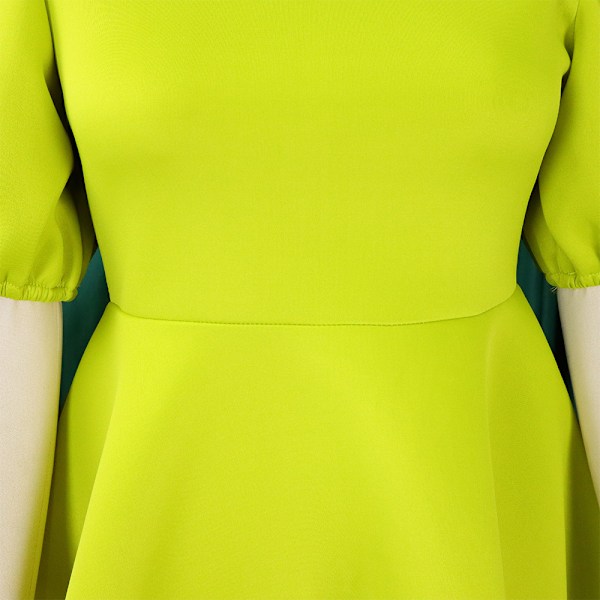 Firkantet Hals Bobble Sleeve One-Piece Kort Kjole (Chartreuse S)