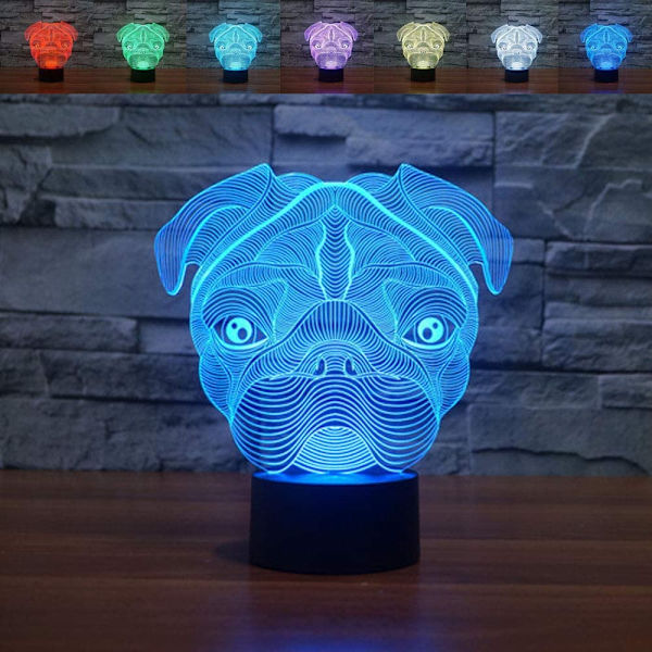 3D optisk illusion mops hund sensor nattlampa med smart till