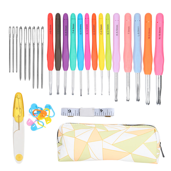 Virka nål set TPR mjukt handtag nålar kit DIY stickning verktyg hushållsartiklar C4-diamantväska