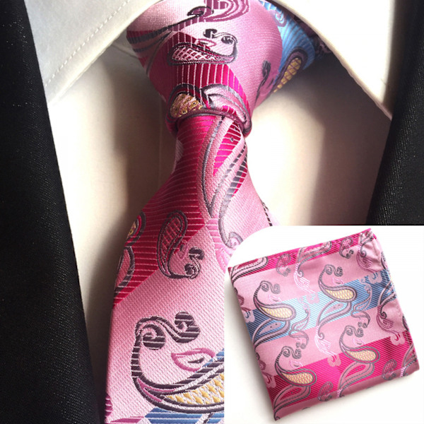 Män slips Paisley vävd siden slips set med ficka Suqare F P