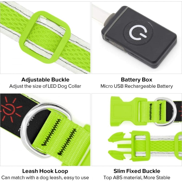 LED-hundhalsband, USB uppladdningsbara belysningslampor för hundhalsband, Green S
