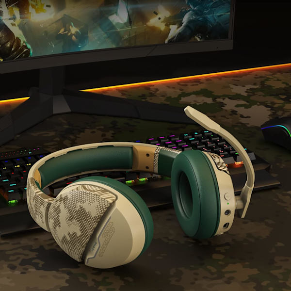 G08 Trådlöst Gaming Headset med Mikrofon: 100 timmars batteritid, 10 m räckvidd, Unik ökenfärg, Kompatibel med PS4/PS5/PC/Mac