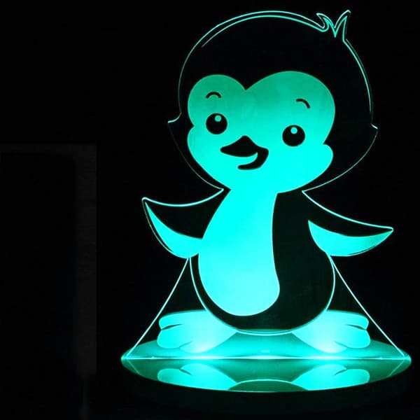 3D Pingvin Nattlampe Illusjon LED 7 Fargeskiftende Til
