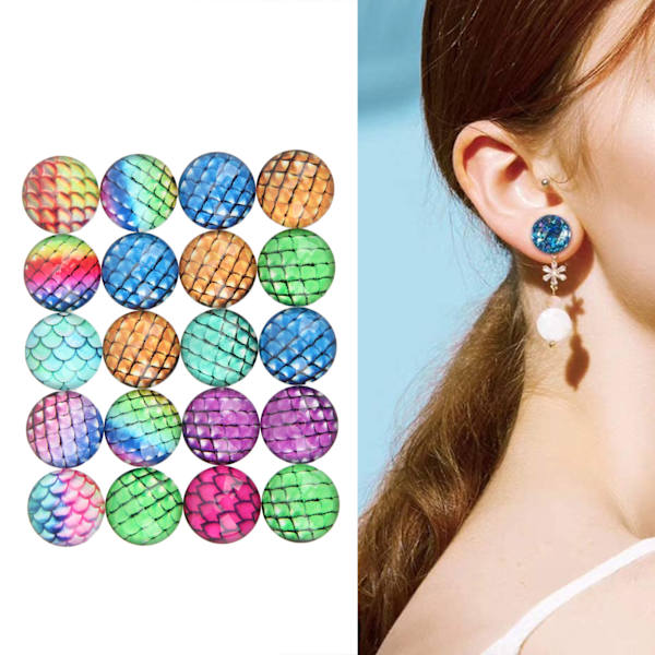 20 stk. Drageskala Resin Flade Cabochons Lyse Farver 12mm Dome Cabochons Ædelstene til DIY Halskæder Armbånd Øreringe
