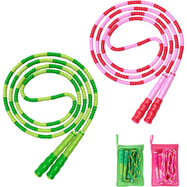 Hopprep, justerbar längd trasselfri segmenterad mjuk pärlad hopprep, fitnesshopprep för barn, man och kvinnor viktminskning 9,2 fot Pink Green