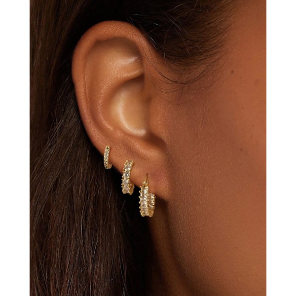 Guld Hoop Örhängen Set för Kvinnor Trendiga, 14K Äkta Guldpläterade Hypoallergena Små Diamant Brosk Hoops Söta Cubic Zirconia Hängen