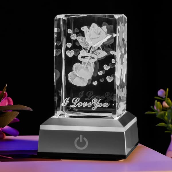 Jeg Elsker Dig 3D Ring Rose Krystal med LED Farve Natlys