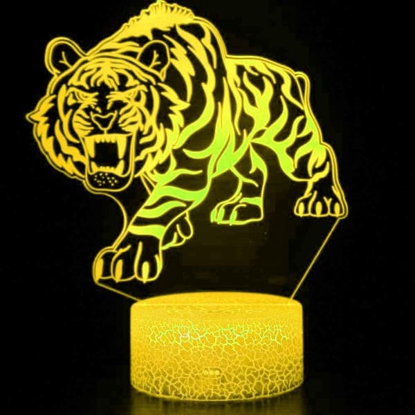 3D Tiger Natlampe LED Lampe Illusion 7 Farveskiftende Touch