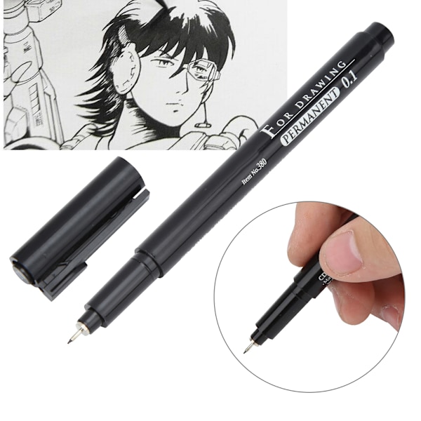 Musta öljypohjainen Micron Liner -tussit piirtämiseen, luonnosteluun ja sarjakuviin (0,1 mm)