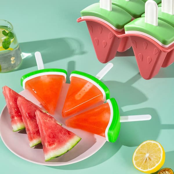 6-huls vandmelonformede silikone ispindeforme - DIY ispindeforme med pinde til hjemmelavede frosne lækkerier