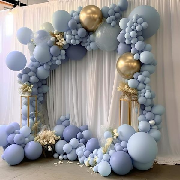 130PCS Dusty Blue Ballonger Olika Storlekar 18\" 12\" 10\" 5\" Ballongbåge Dekorationsset Perfekt för Födelsedagsfest, Examen, Babyshower, Bröllop, Holi Dusty Blue