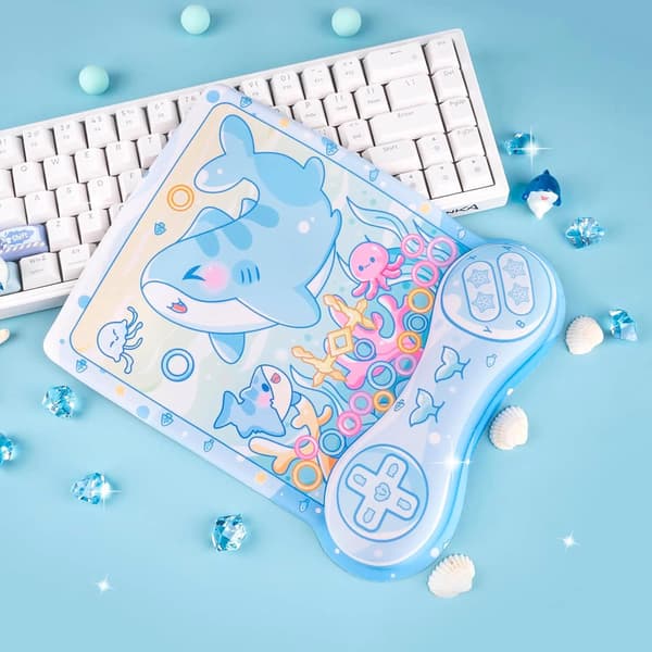 Sød Haj Musemåtte, Kawaii Anime Pastel Blå Ocean Undervands Design Musemåtte, Blød Polstret Håndledsstøtte, Skridsikker Måtte til Gaming